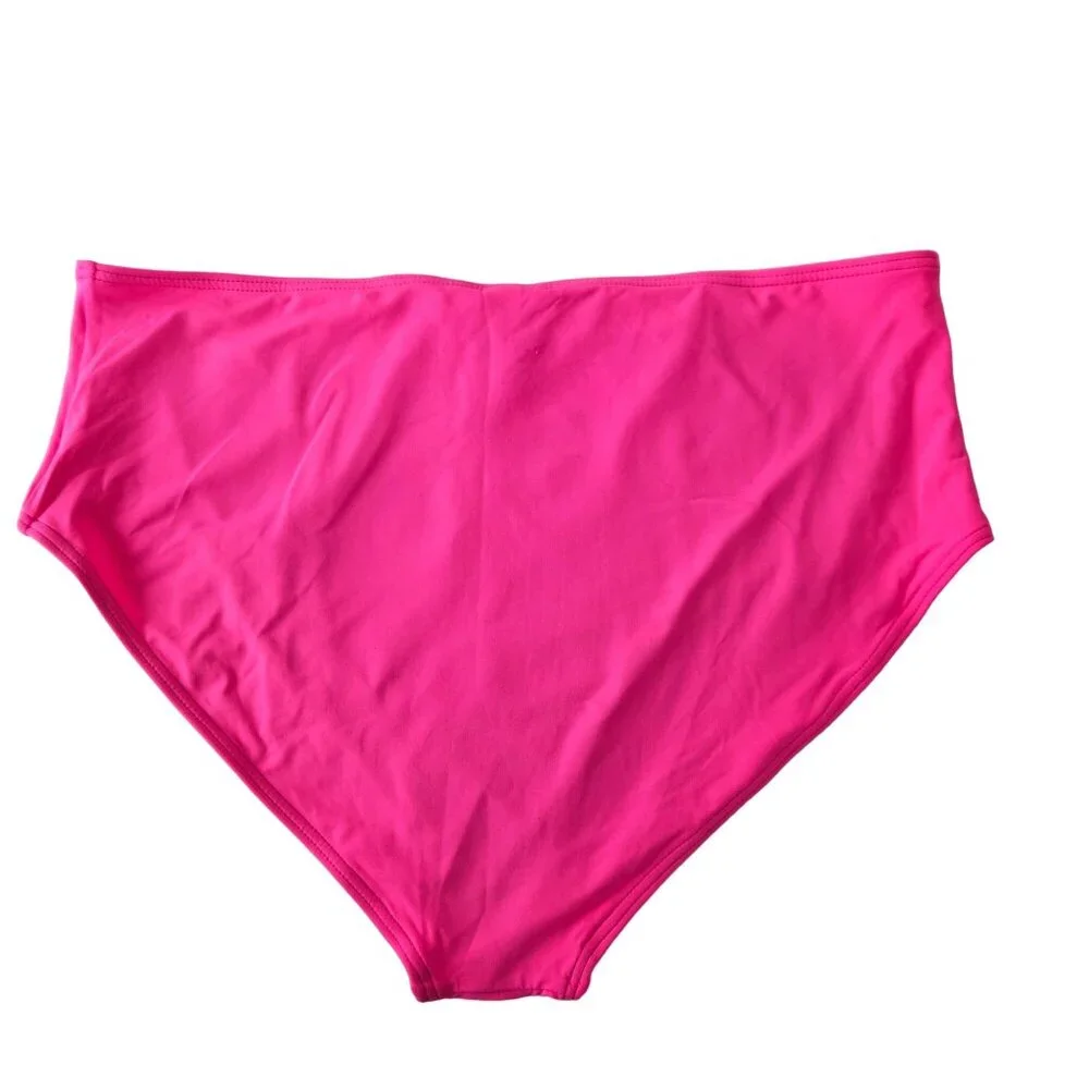 Aqua Eve Womens Bandeau Tankini Top & Bottoms Pink Ruched Sides Size XXL Beach